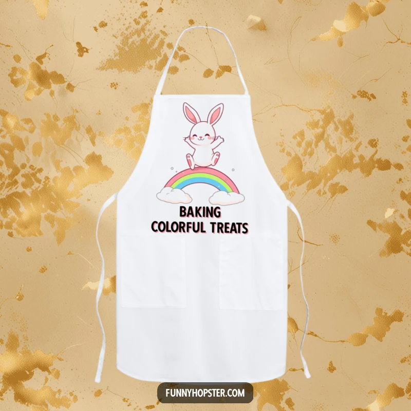 Funny Rabbit Apron: A playful rabbit leaps over a rainbow, bringing fun and color to the kitchen.