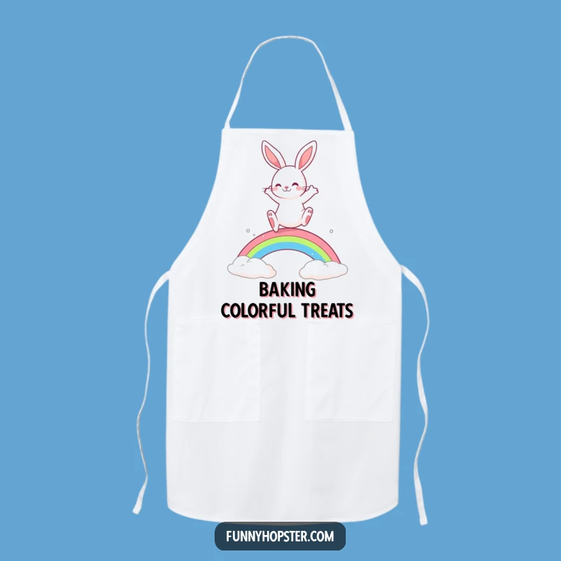 Funny Playful Rabbit Rainbow Leap Apron: Cook with Fun and Brightness - Hilarious Funny Gift