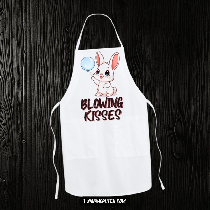 Funny apron with a playful rabbit batting at a floating bubble, perfect for a joyful and fun cooking experience.