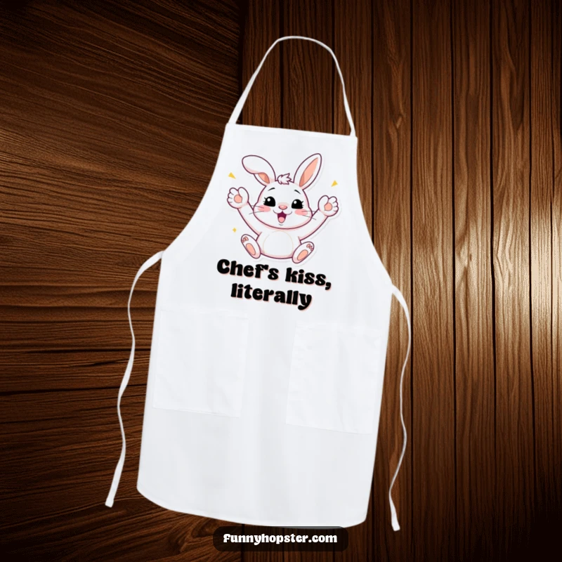 Funny Bunny Celebration Apron: A cheerful apron featuring a bunny celebrating with paws up, adding festive fun to cooking, perfect funny gift.