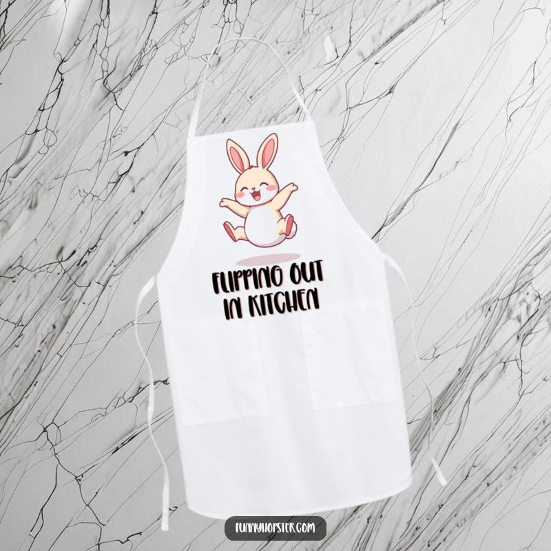 Funny Rabbit Apron: A chef's apron adorned with a rabbit performing a joyous cartwheel, perfect for adding humor to culinary adventures.