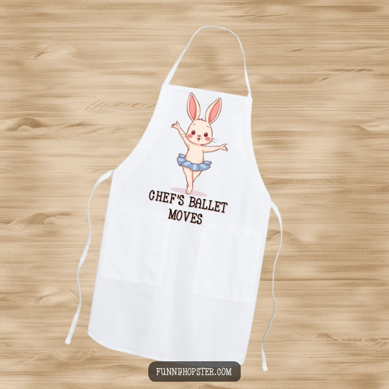 Funny Apron with a rabbit in a ballet pose, bringing elegance and humor to kitchen tasks with a dancer's flair.