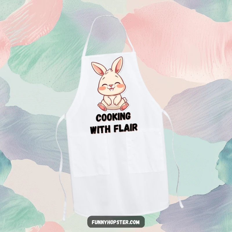 Funny bunny character wiggling its nose with delight, perfect for a funny apron.