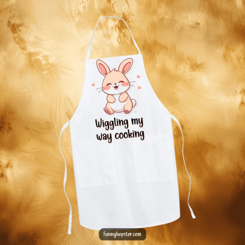 Funny Kawaii Rabbit Apron: Keep clean while cooking with this cute apron featuring a giggling bunny doing a wiggle.