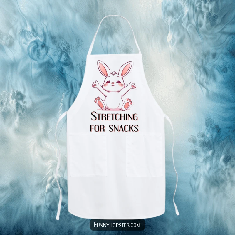 Funny Apron with a rabbit in a full stretch, bringing a humorous and relaxed vibe to kitchen activities.