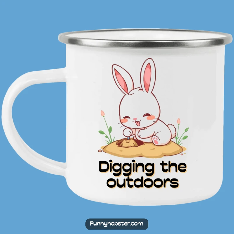 Funny Kawaii Rabbit Camping Mug: Enthusiastic Digging Bunny Enamel Cup, Great Funny Gift