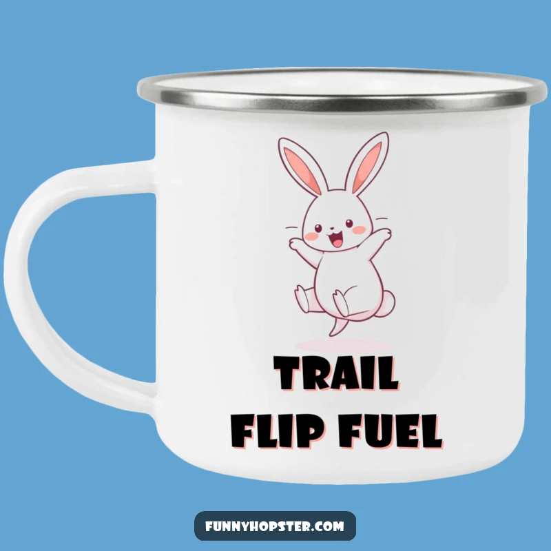 Funny Cartwheel Bunny Camping Mug: Adventure with Energetic Style!