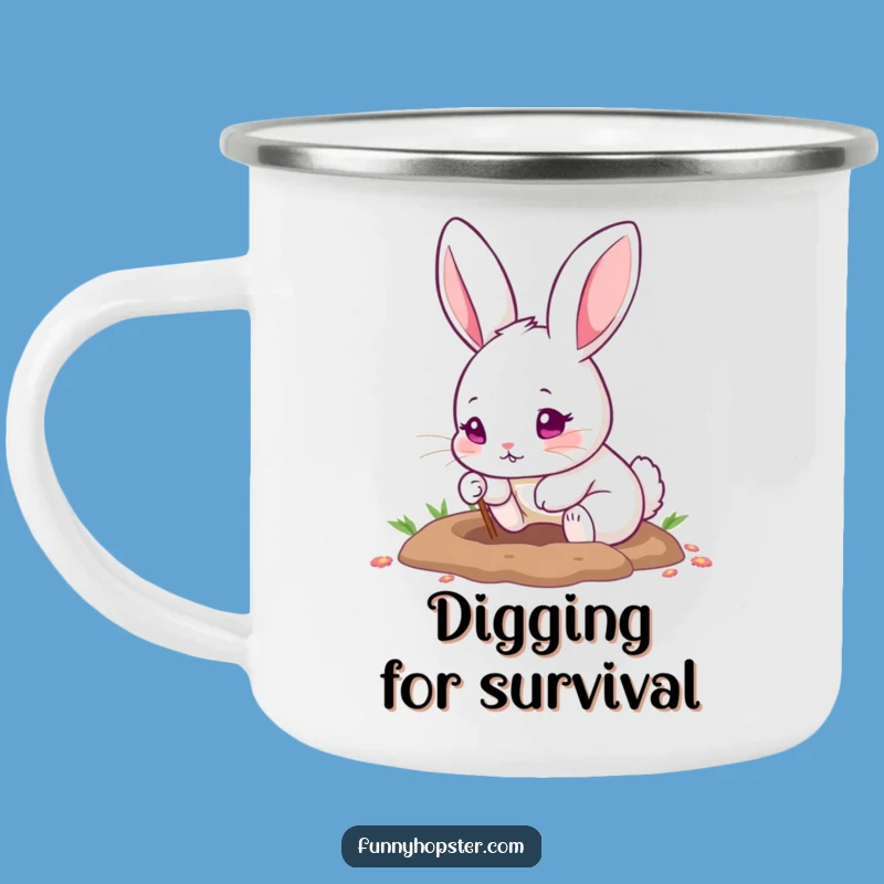 Funny Pink-Eyed Rabbit Digging Camping Mug: Adventure Fuel!