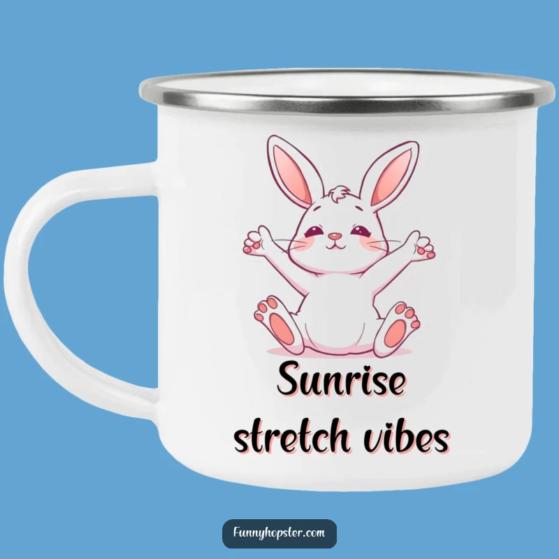 Funny Stretching Rabbit Enamel Camping Mug - Relaxed Outdoor Companion