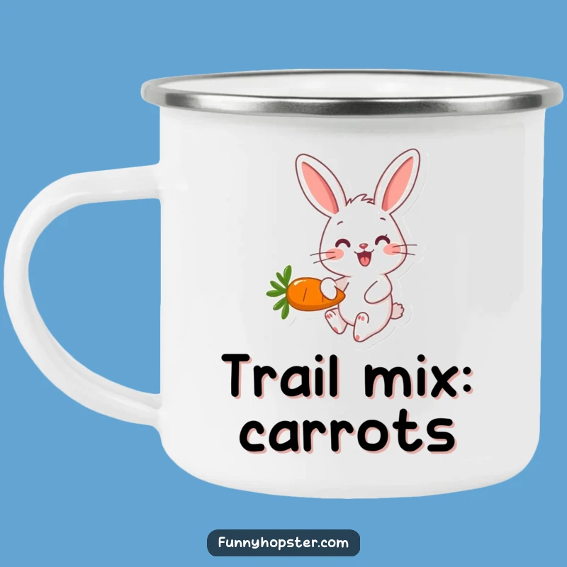 Funny Rabbit Carrot Camping Mug: Happy Hopper, Enamel Outdoor Fun Mug
