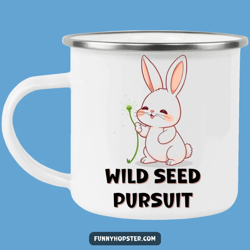 Funny Rabbit Dandelion Camping Mug: Playful Character for Outdoor Whimsy