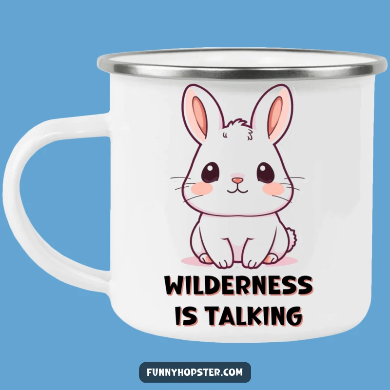 Funny Kawaii Rabbit Listening Camping Mug: Attentive Bunny Enamel Cup, Great Funny Gift