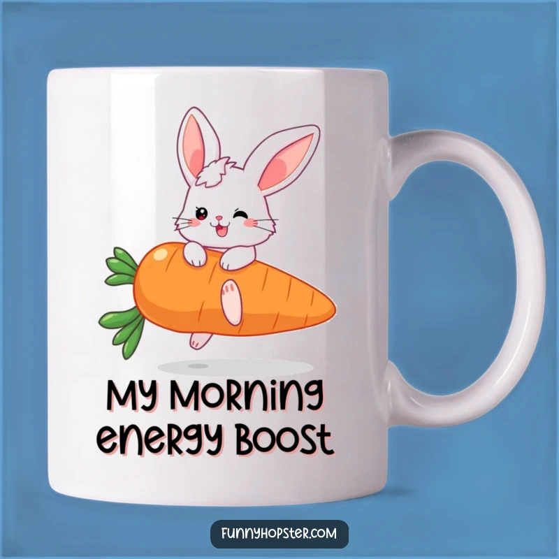 Funny Fluffy Bunny Bouncing on Giant Carrot Mug: The Perfect Gift for Bunny Lovers!