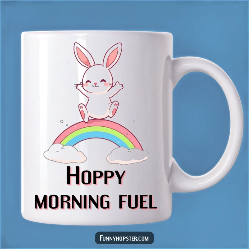 Funny Playful Rabbit Rainbow Leap Mug: Hoppy Fun and Bright Colors - Perfect Funny Gift