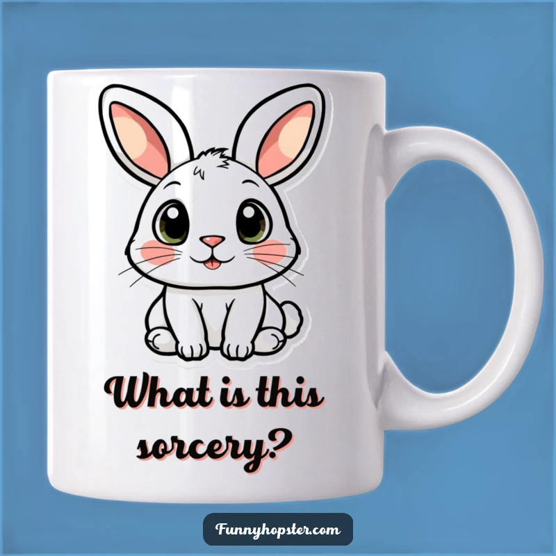 Funny Curious Rabbit Mug: Wide-Eyed Character for a Humorous Gift