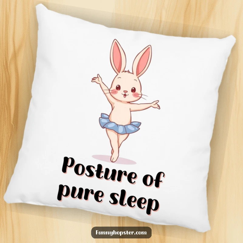 Funny Pillow showcasing a rabbit in an elegant ballet pose, adding grace and humor to decorative cushions.