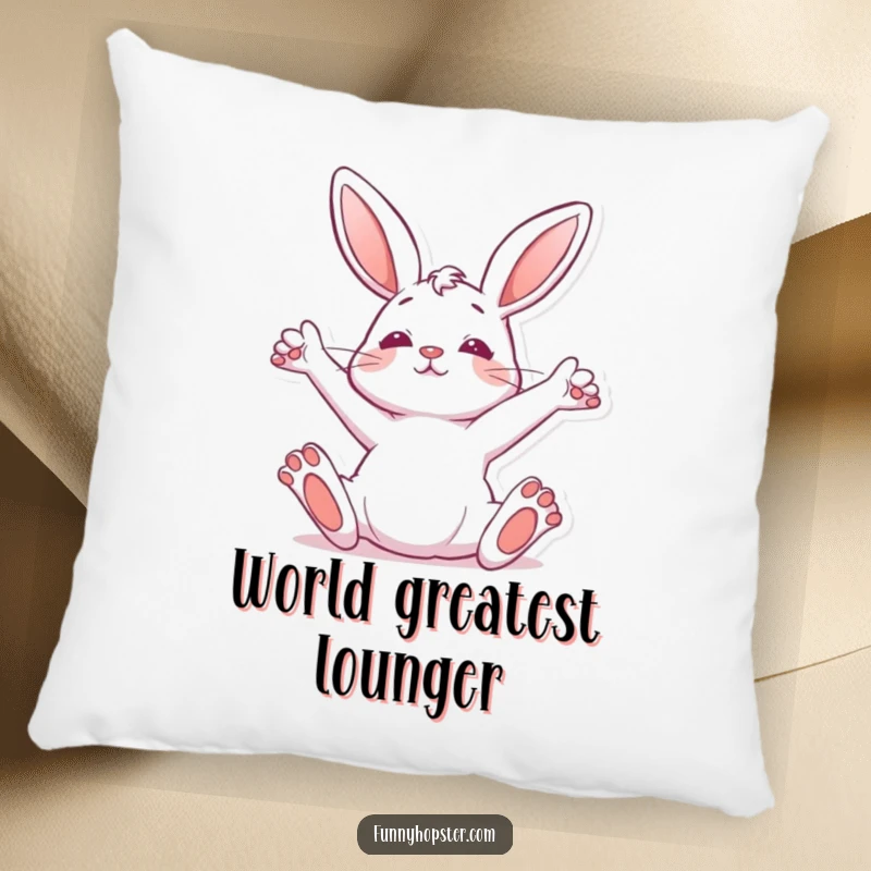 Funny Pillow showing a rabbit stretching fully upwards, providing comfort and a humorous touch to any relaxation space.