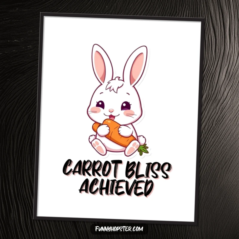 Funny rabbit happily nibbling a large carrot, vibrant digital art for a funny print.