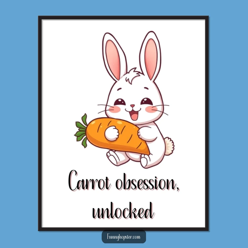 Funny Cheerful Rabbit Digital Art - Joyful Carrot Nibbler Printable - Funny Gift Decor