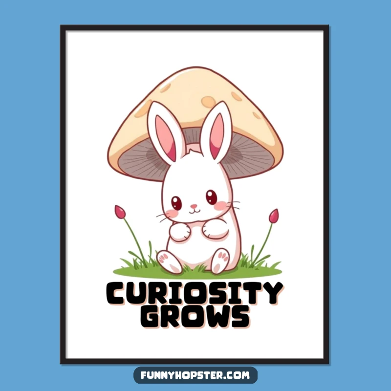 Funny Kawaii Rabbit Mushroom Digital Art: Curious Bunny Download, Unique Funny Gift