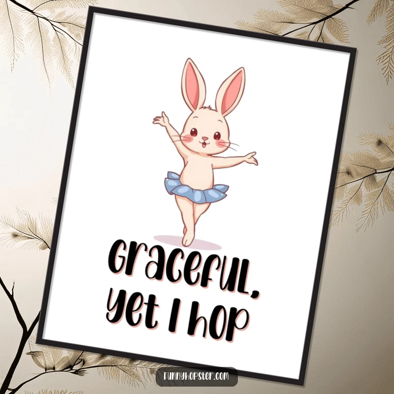 Funny Digital Art Print of a rabbit in a ballet pose, offering instant elegant decor with a touch of artistic humor.
