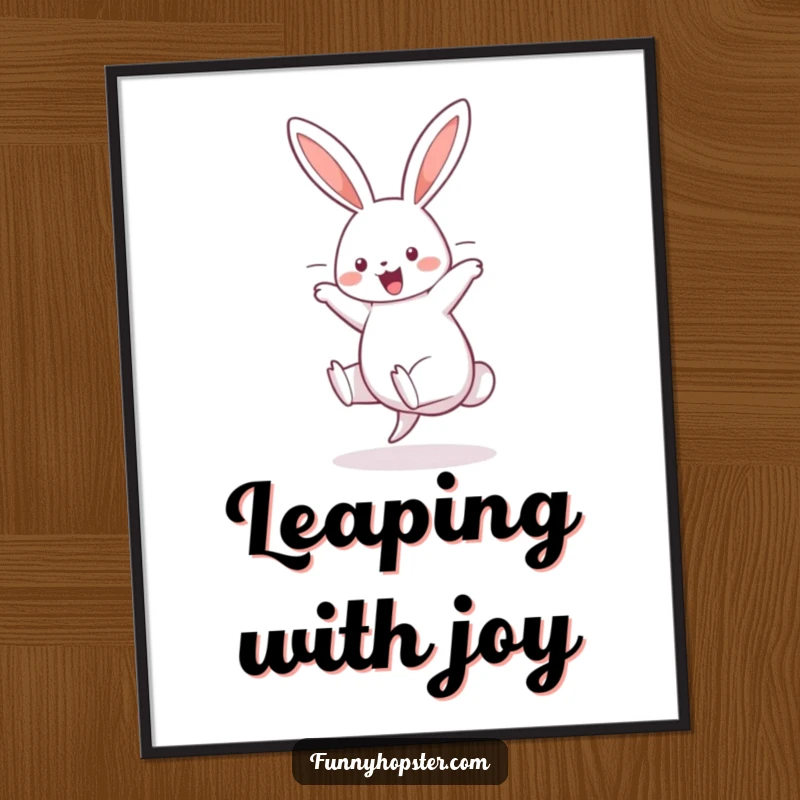 Funny digital art print of a cheerful rabbit performing a cartwheel, ears trailing, capturing pure, unadulterated fun.