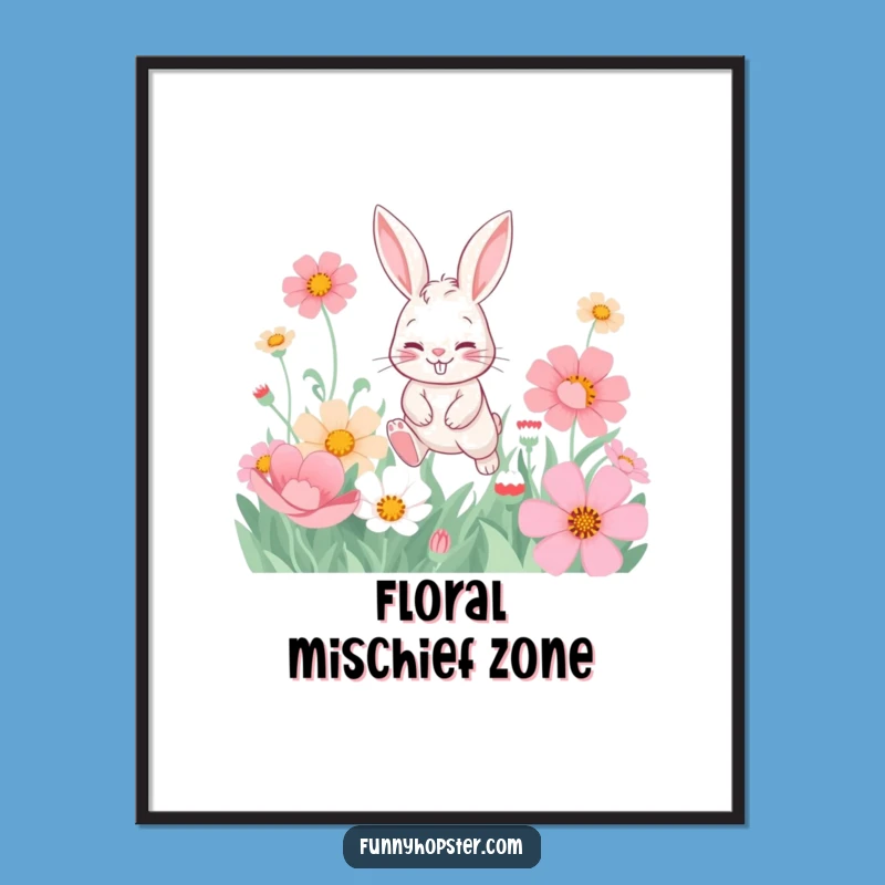 Funny Mischievous Rabbit Flower Digital Art: Instant Playful Decor!