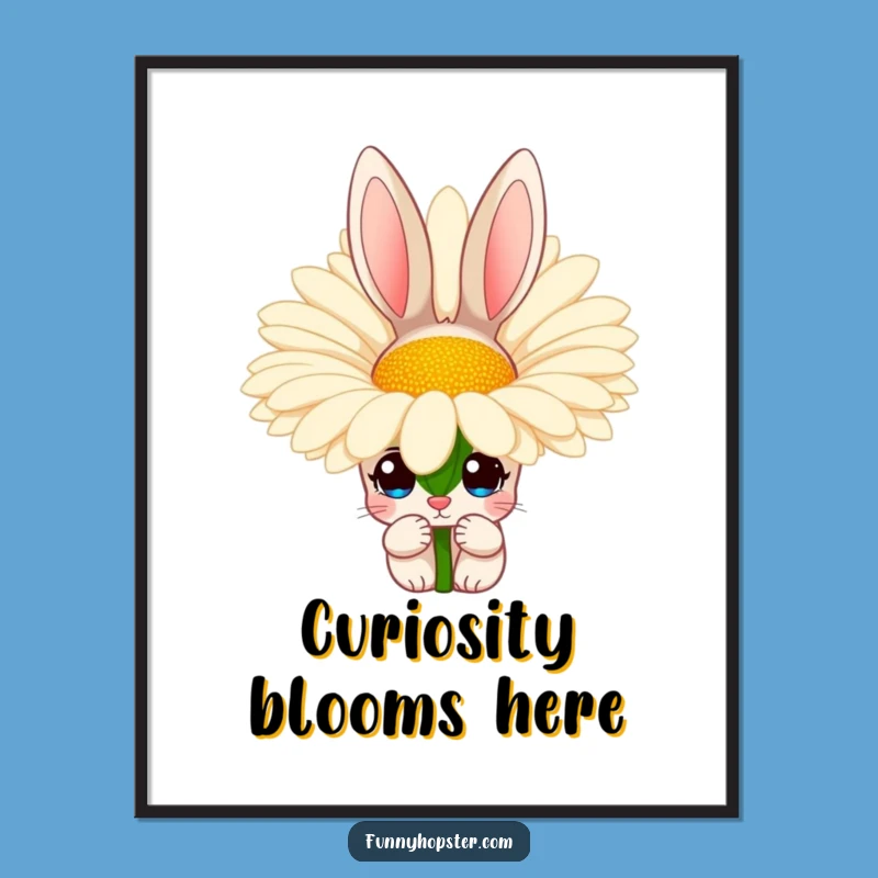Funny Peeking Rabbit Daisy Digital Art - Whimsical Decor, Perfect Funny Gift for Walls