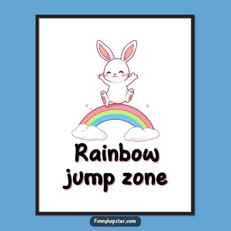 Funny Playful Rabbit Rainbow Leap Digital Art: Bright and Cheerful Wall Decor - Perfect Funny Gift