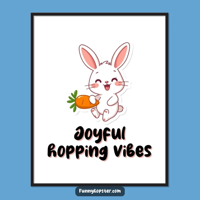 Funny Rabbit Carrot Digital Art: Happy Hopper, Instant Cheerful Decor
