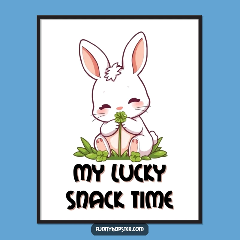 Funny Rabbit Clover Nibbler Digital Art: Instant Nature-Inspired Decor