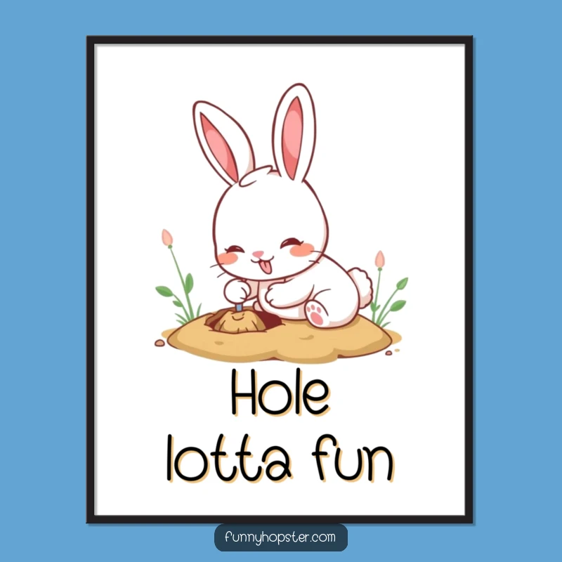 Funny Kawaii Rabbit Digital Art: Enthusiastic Digging Bunny Download, Unique Funny Gift