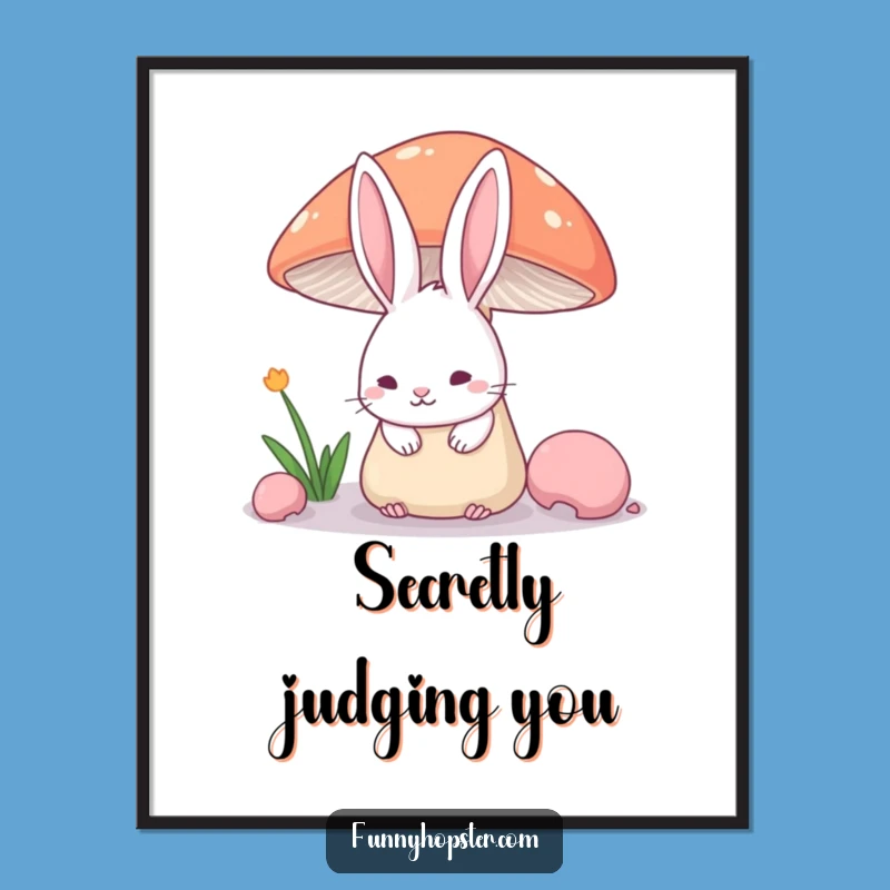 Funny Shy Rabbit Ears Digital Art Print - Instant Cute Hidden Decor