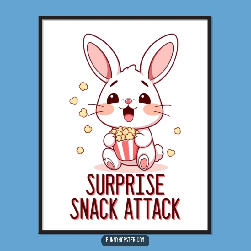 Funny Surprised Bunny Popcorn Digital Art: Instant Movie Magic for Your Walls