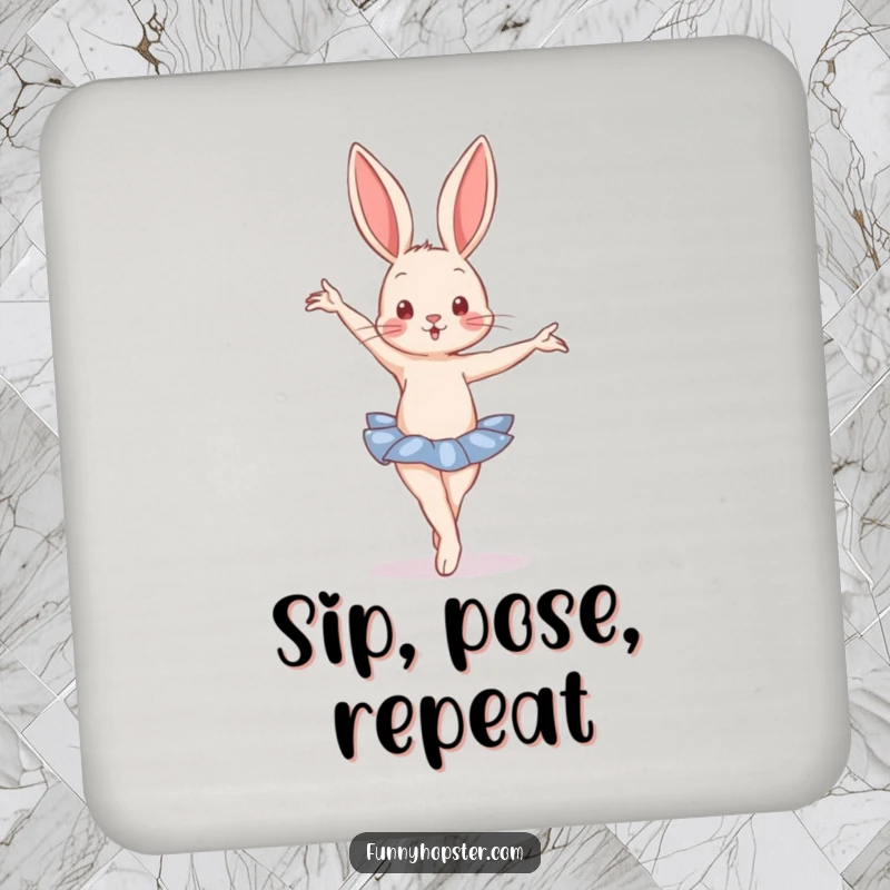 Funny Coaster with a rabbit in an elegant ballet pose, protecting surfaces with grace and a touch of humor.