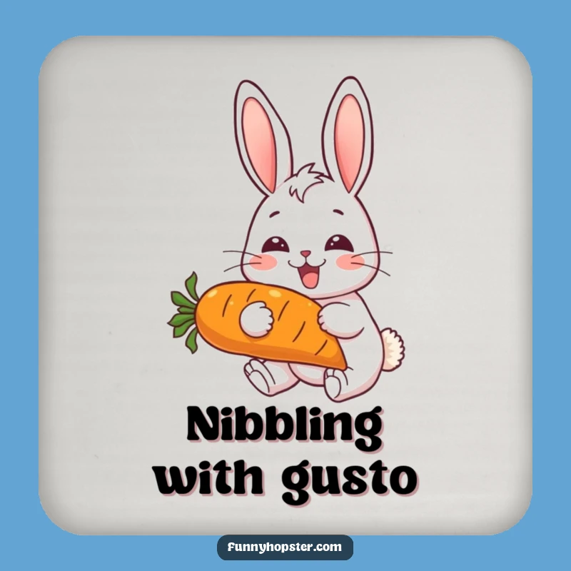Funny Cheerful Rabbit Drink Coaster - Protect Surfaces with Bunny & Carrot - Funny Gift