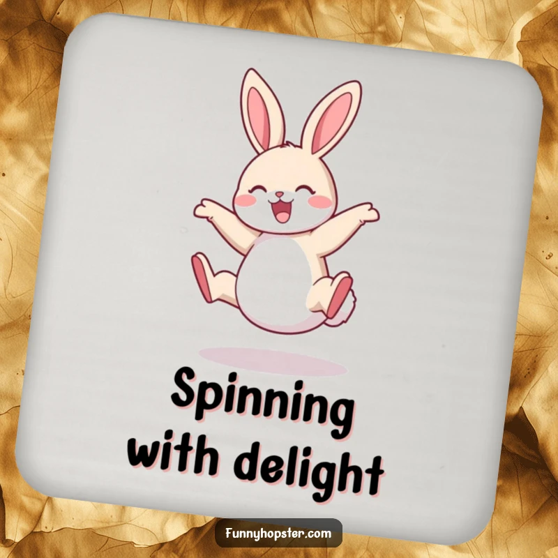 Funny Rabbit Coasters: A set of coasters showcasing a rabbit doing a happy cartwheel, protecting furniture with a dose of humor.
