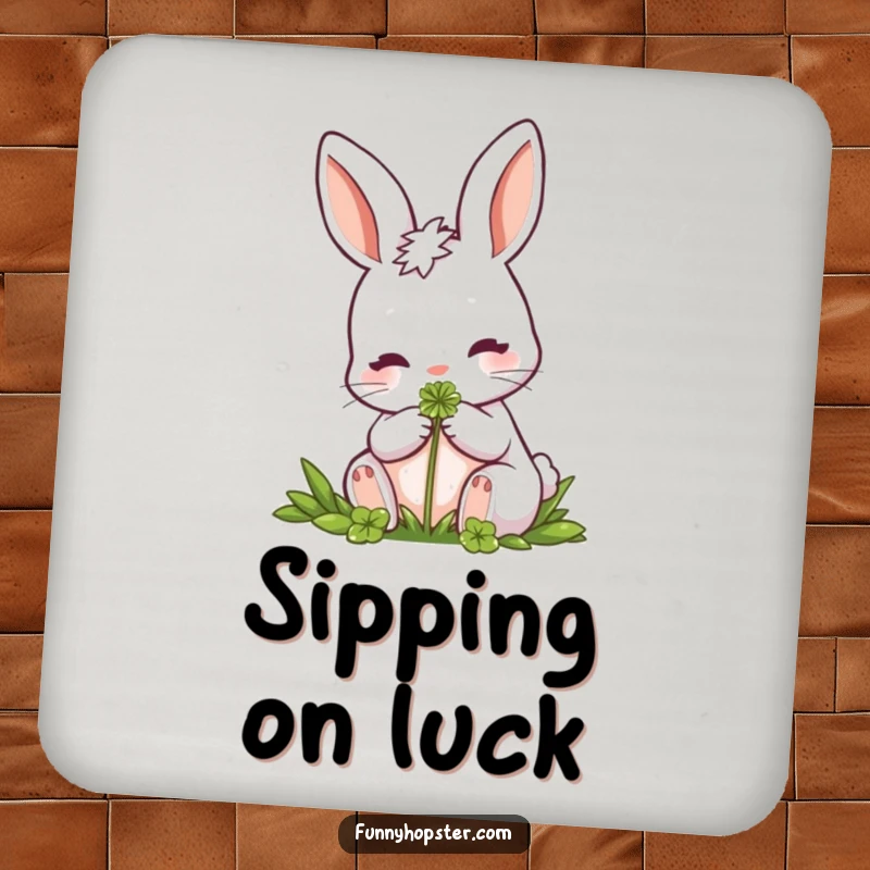 Funny Rabbit Coasters: A set of coasters showcasing a rabbit nibbling a clover, adding a touch of nature and luck to your drink station.