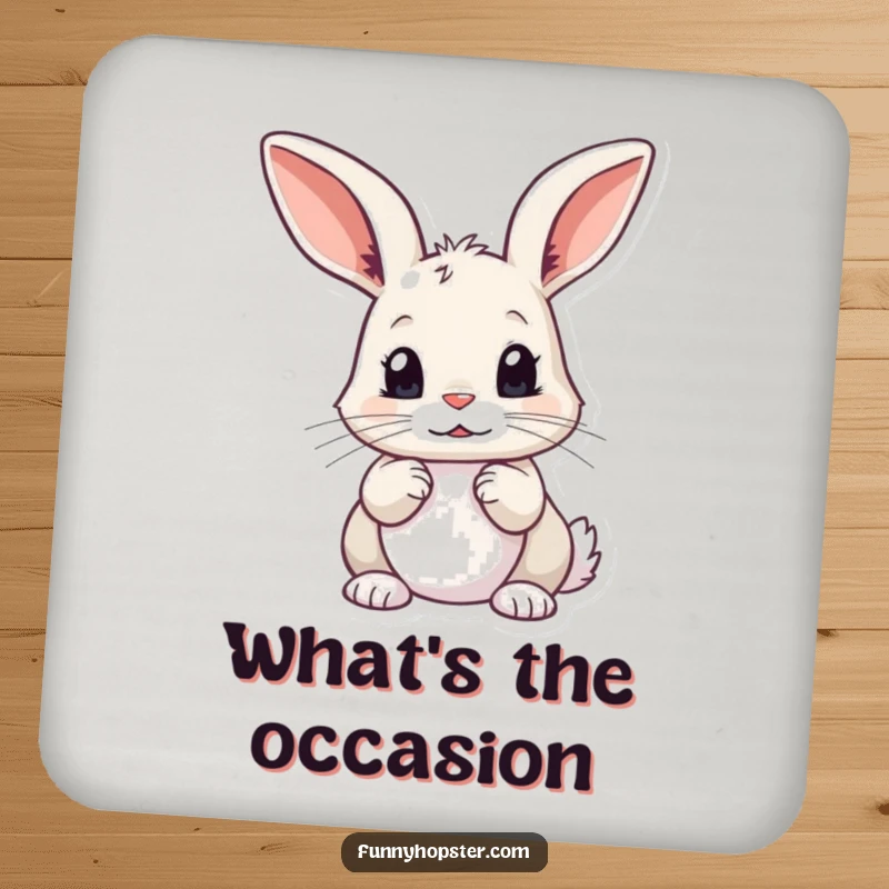 Funny Curious Rabbit Drink Coasters: Set featuring a rabbit with twitching ears and a curious gaze, adding thoughtful charm, ideal funny gift.