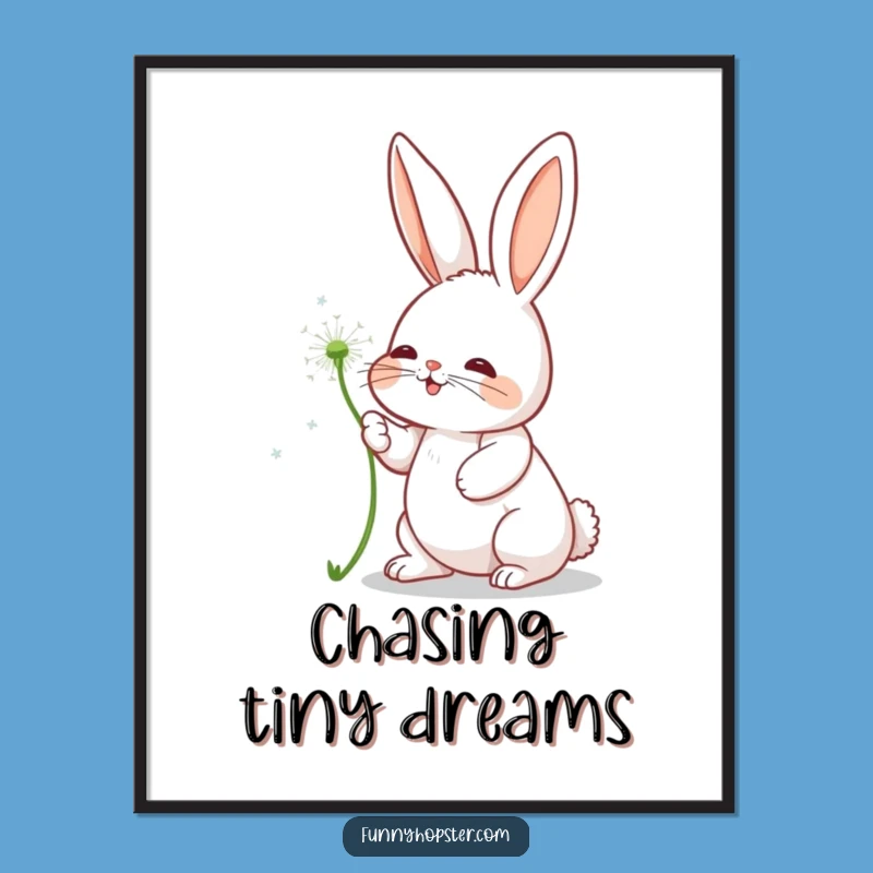 Funny Rabbit Dandelion Poster: Playful Character Art for Humorous Gift