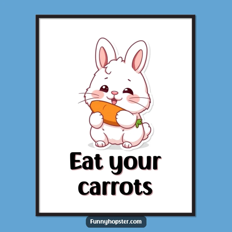 Funny Rabbit Munching Carrot Poster - Vibrant Wall Art, Perfect Funny Gift for Decor