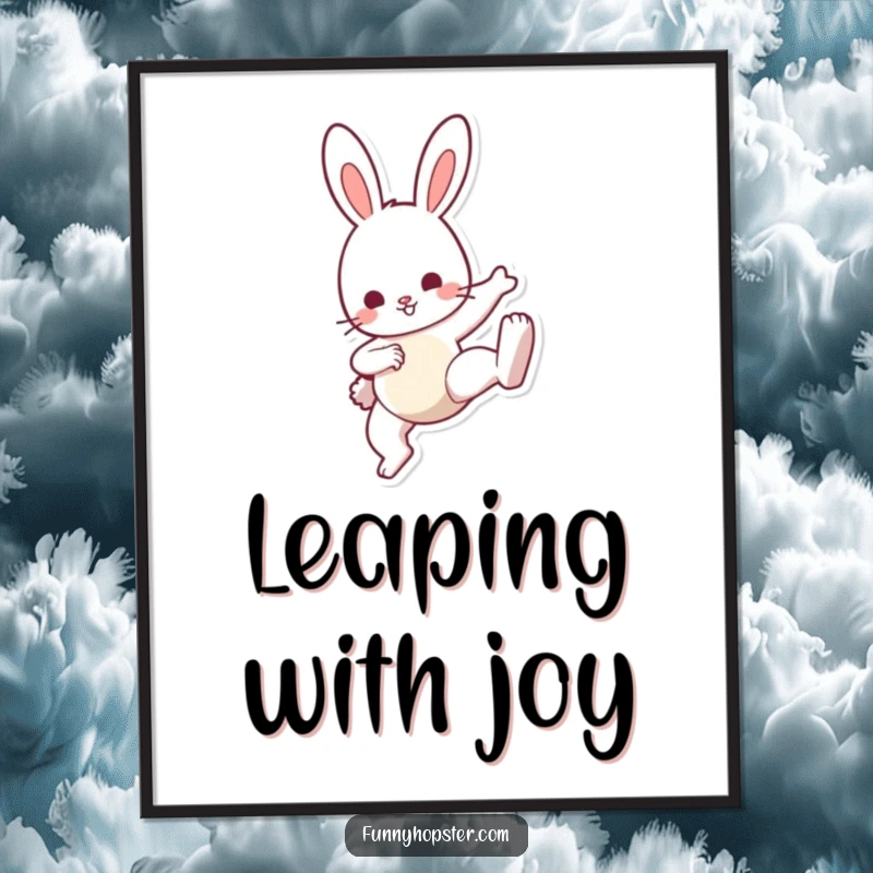 Funny Bunny Kick Poster: Artistic depiction of a bunny mid-kick, full of playful energy and charm, a great funny gift for walls.