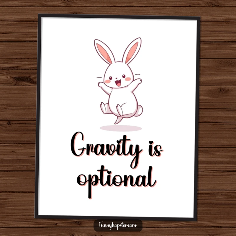 Funny poster of a cheerful rabbit doing a cartwheel, ears streaming behind, capturing a moment of pure, energetic fun.