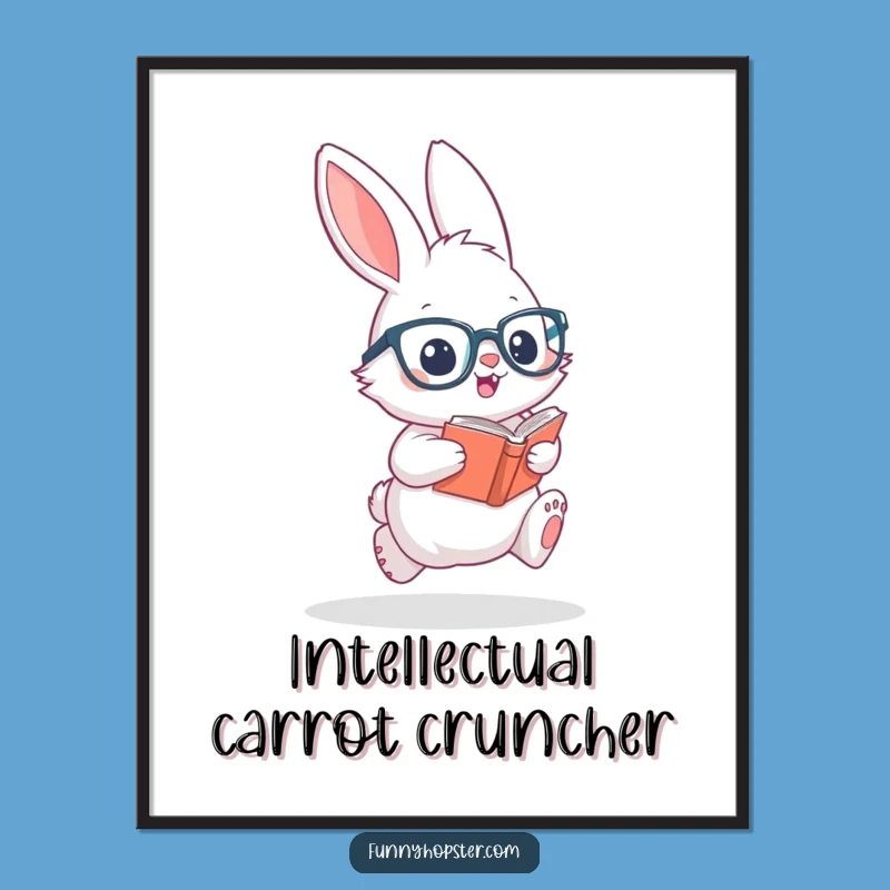 Funny Intellectual Rabbit Art Poster: Decorate with Whimsical Bookish Humor!
