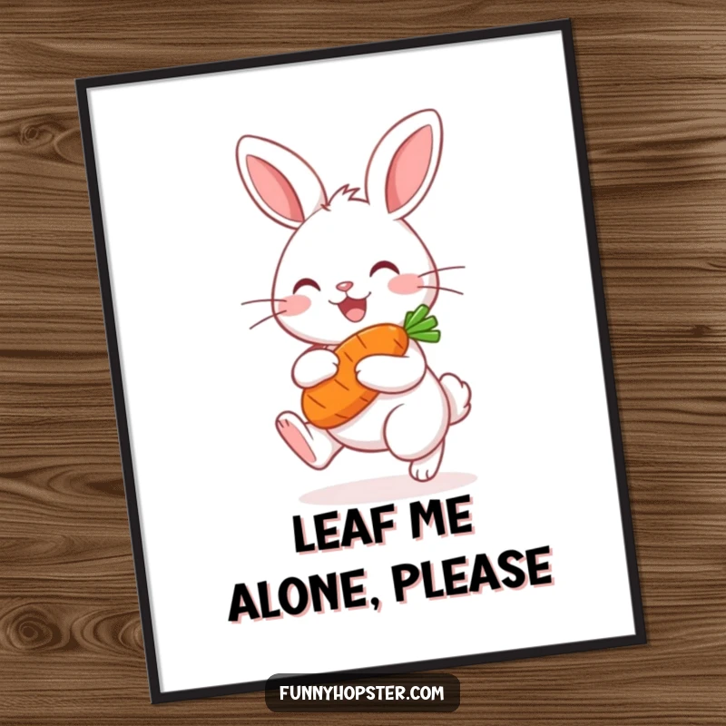 Funny Kawaii Rabbit Poster: Vibrant art print of a happy hopping bunny with a carrot, adding cheer to walls.
