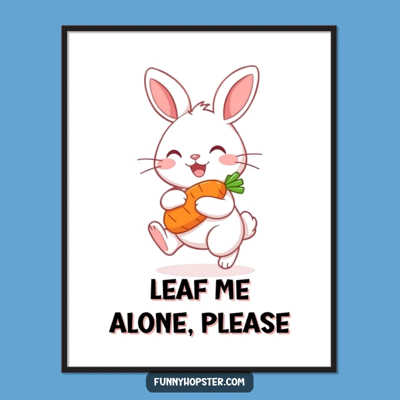 Funny Kawaii Rabbit Carrot Poster: Adorable Hopping Art for a Cheerful Space