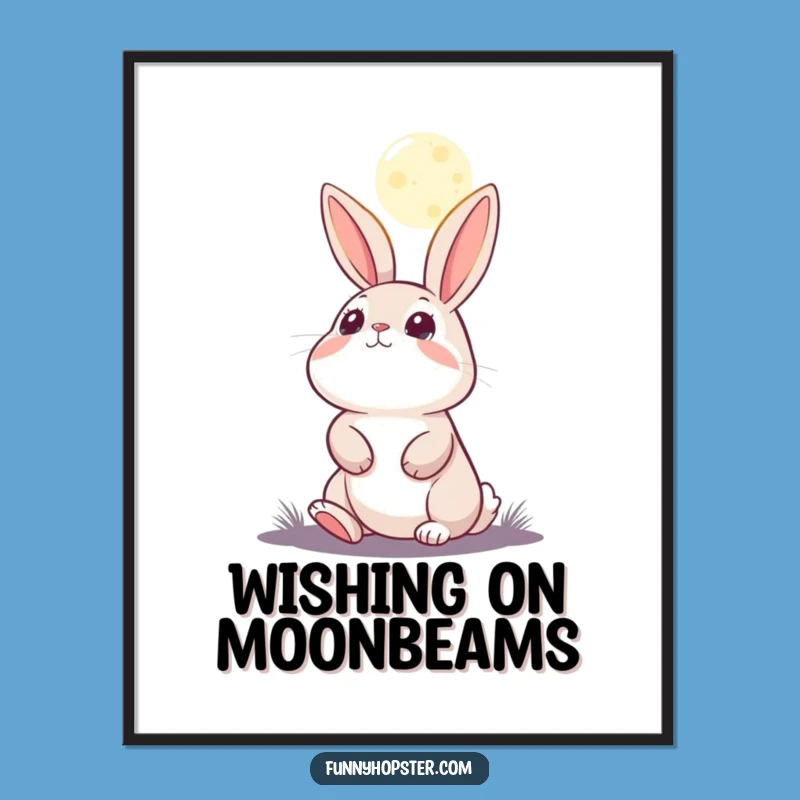 Funny Moon Gazing Rabbit Poster: Wondering Character Art for Humorous Gift