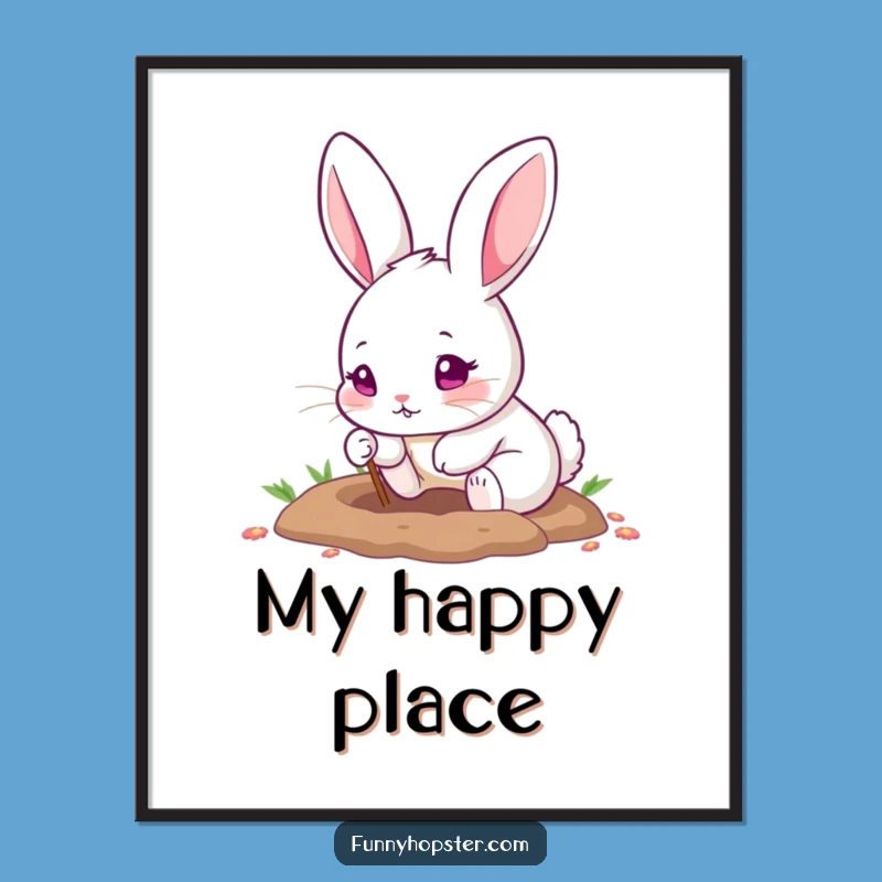 Funny Pink-Eyed Rabbit Digging Poster: Adorable Wall Art!