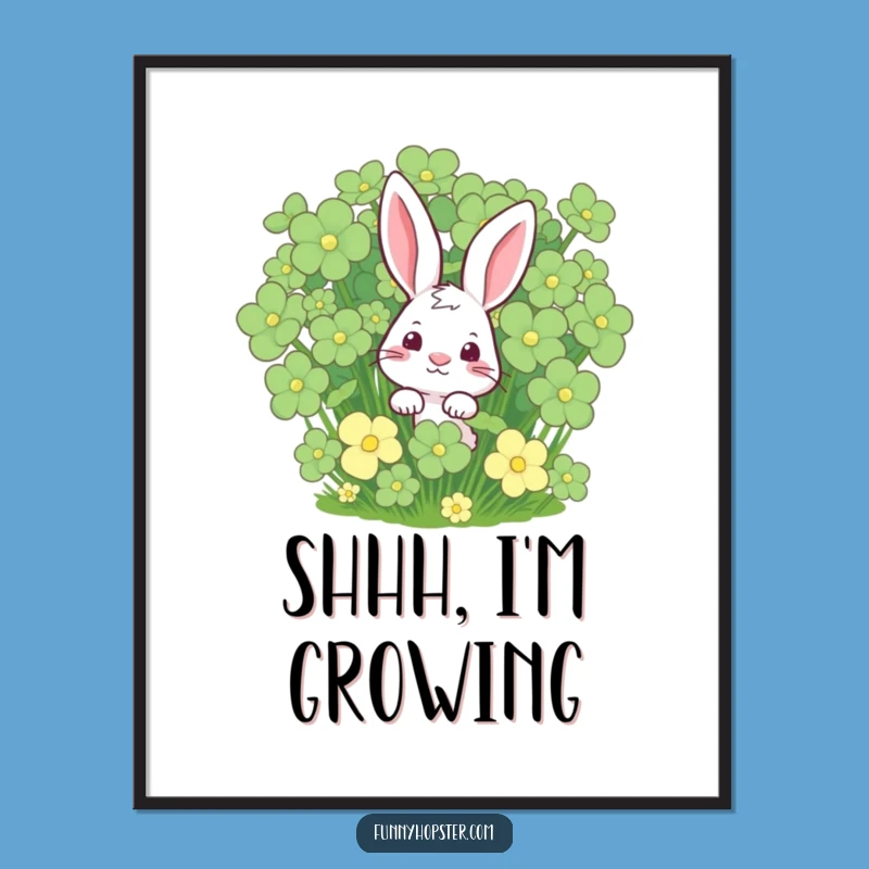 Funny Rabbit Clover Art Print, Charming Wall Decor for a Lucky and Humorous Touch