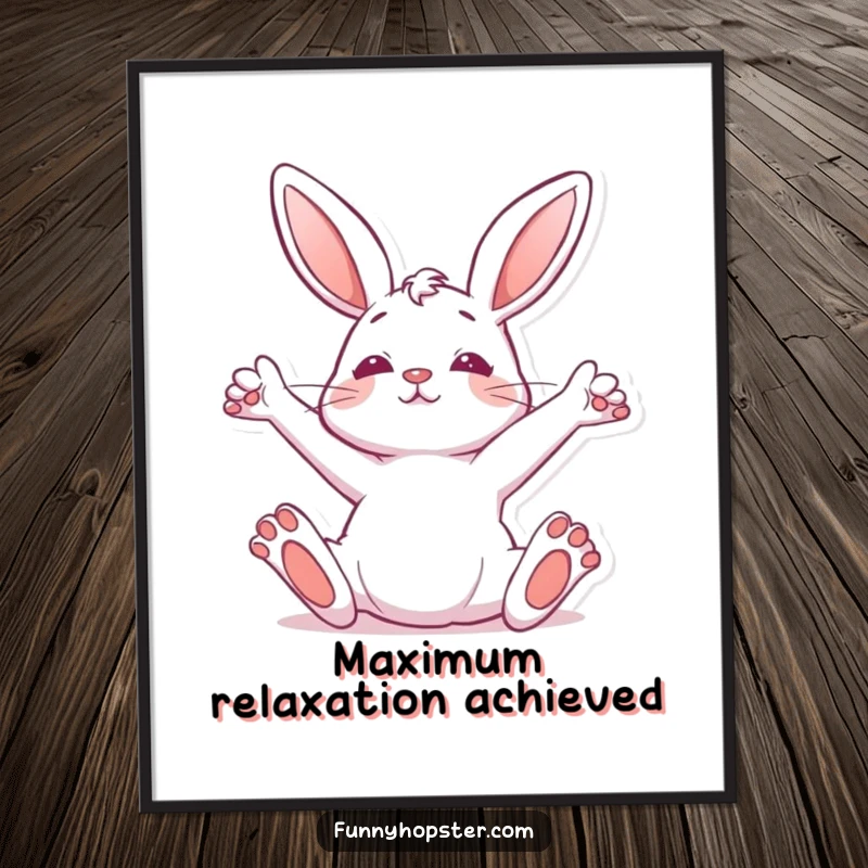 Funny Poster of a rabbit stretching languidly upwards, capturing the essence of morning stretches and peaceful energy.